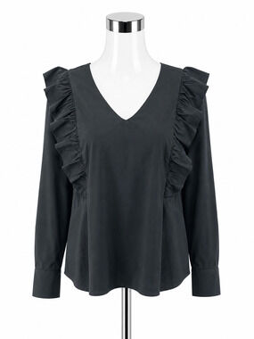 Waverly Grey Libérante Ruffle V-Neck Blouse Black Size XL